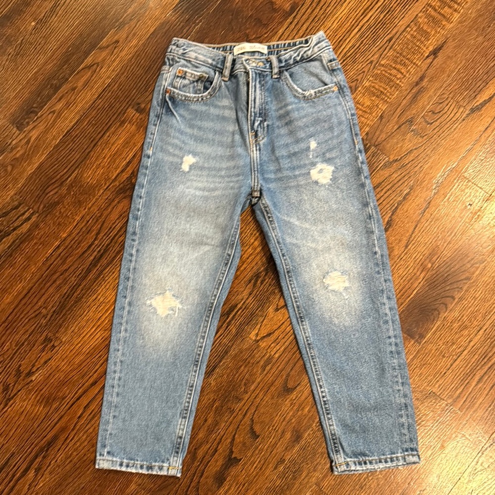 Zara Blue Relaxed Fit Distressed Jeans